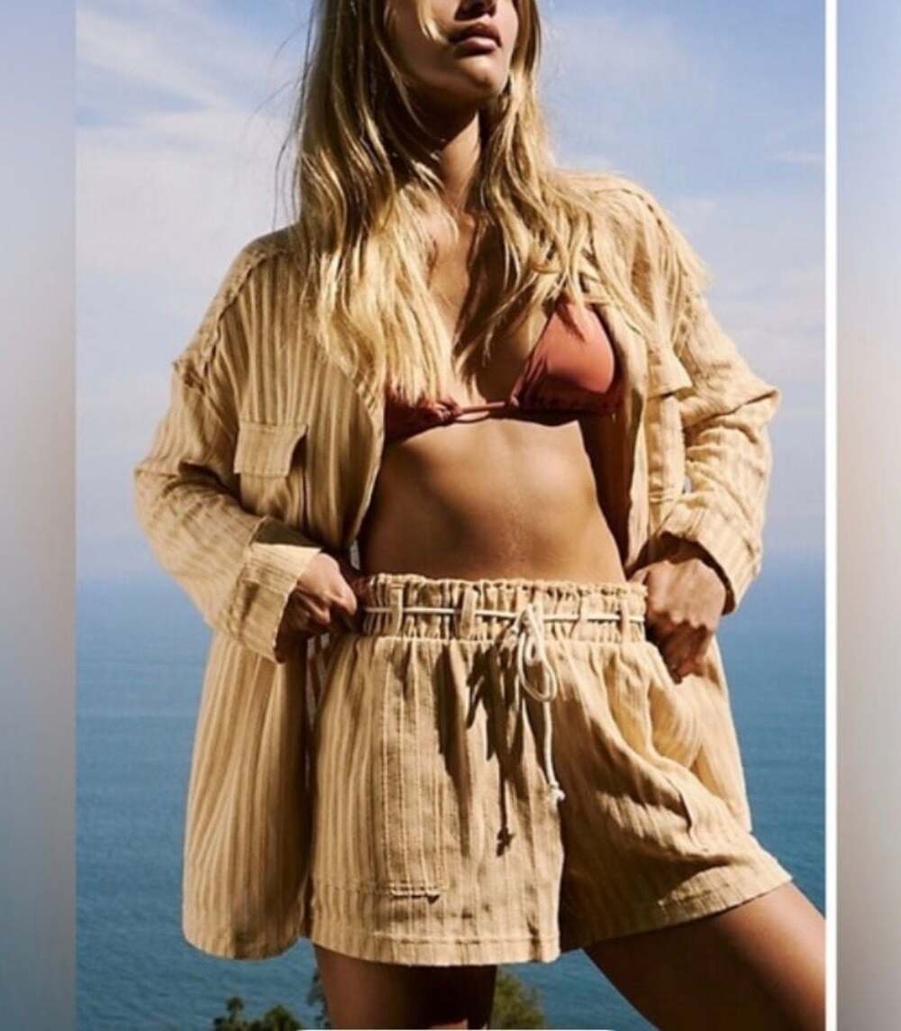 Free People FP Beach Two-Piece Striped Shirt and Shorts Set